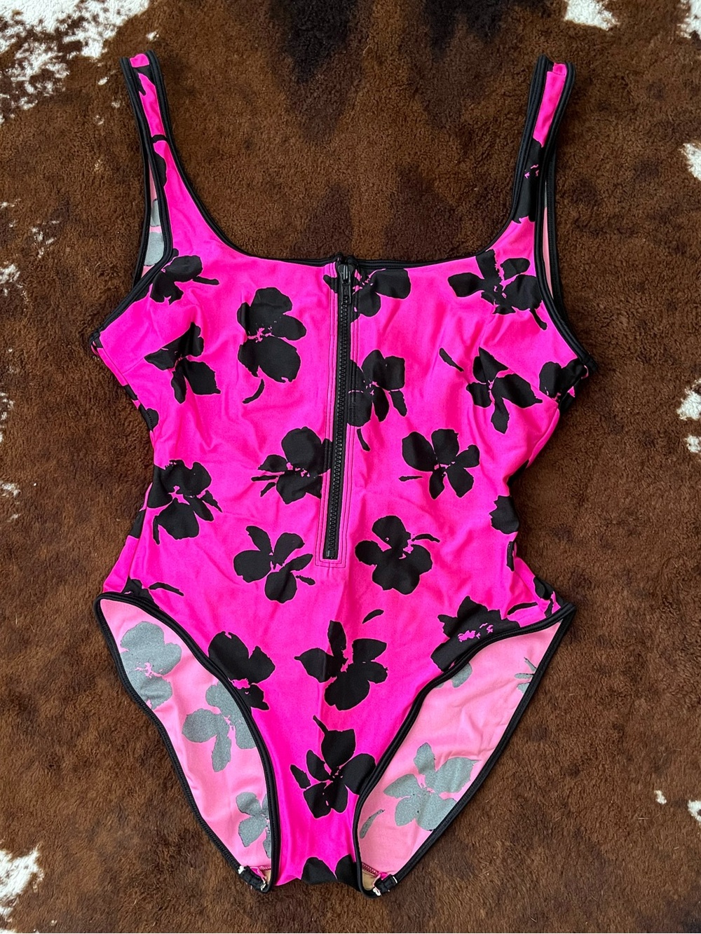 VTG 90s La Blanca Women’s Zipper One Piece Swimsuit | Neon + Flowers | Size: 12